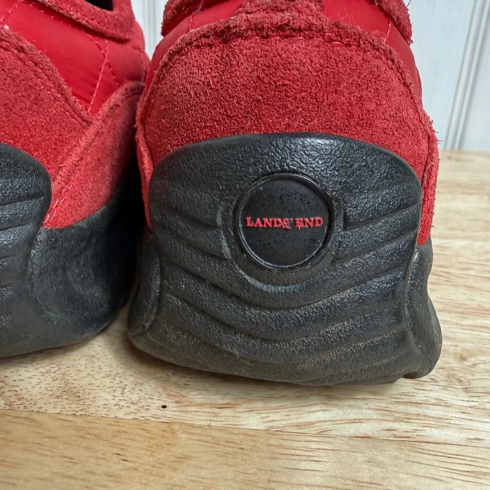 Lands End Quilted Zip Snow Moccasin 6.5 Red Gorpcore Winter Slip On Shoes